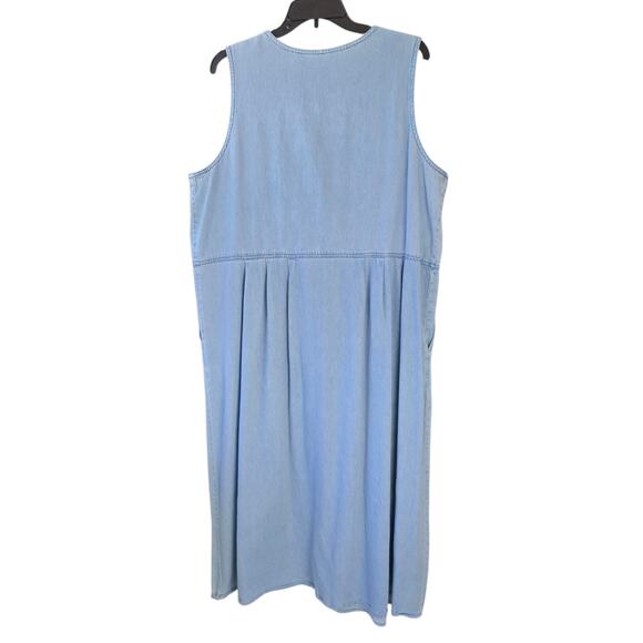 Vintage Chambray Cotton Denim Full Button Front Maxi Dress Pockets Size L - Picture 4 of 7